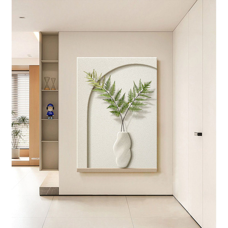 Murale de fougère grès 3D Nordic Wabi-Sabi pour l'entrée et la vie, H 59,06 po x l 39,37 po x P 1,97 po