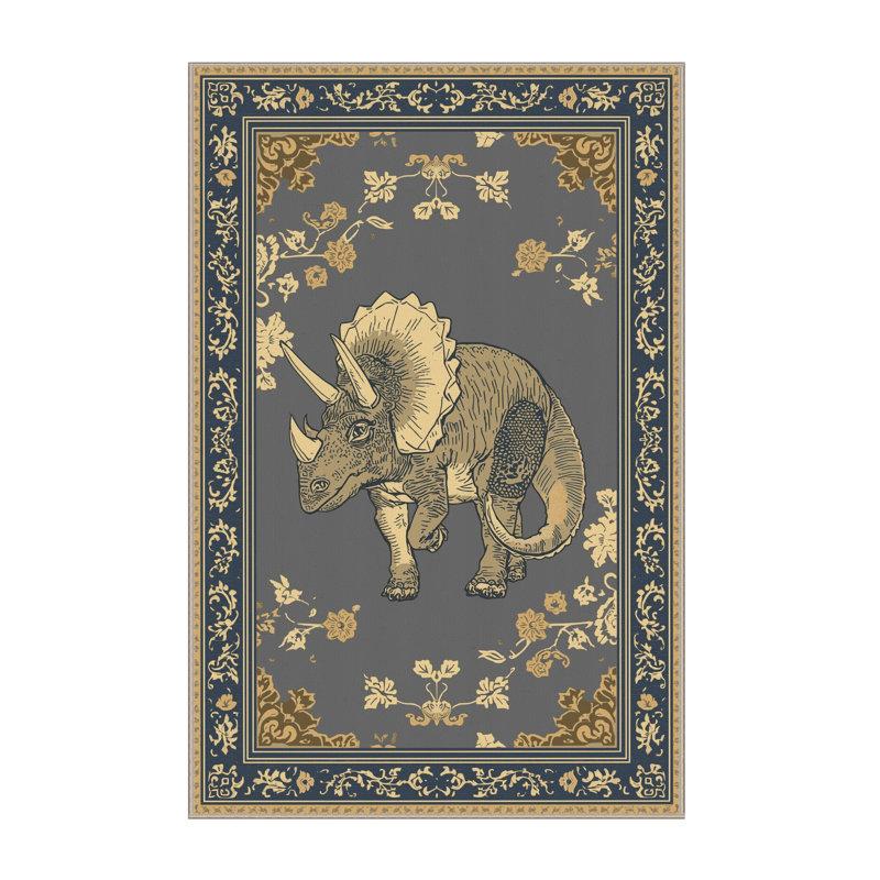 Tapis oriental gris délavé à la machine Osazee Triceratops, 6x9