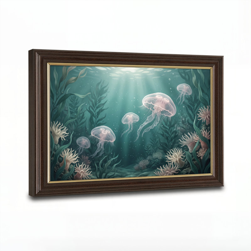 Art mural antique sur toile encadré doré pour le salon, la chambre à coucher, le bureau ou le vestibule - décoration murale décorative avec méduse océan