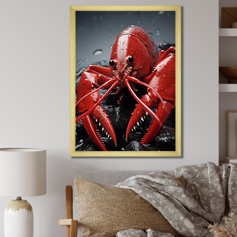 Laurelyn Crayfish Elusive Crayfish sur toile, H 40 po x l 30 po x P 1,5 po, Encadrement doré