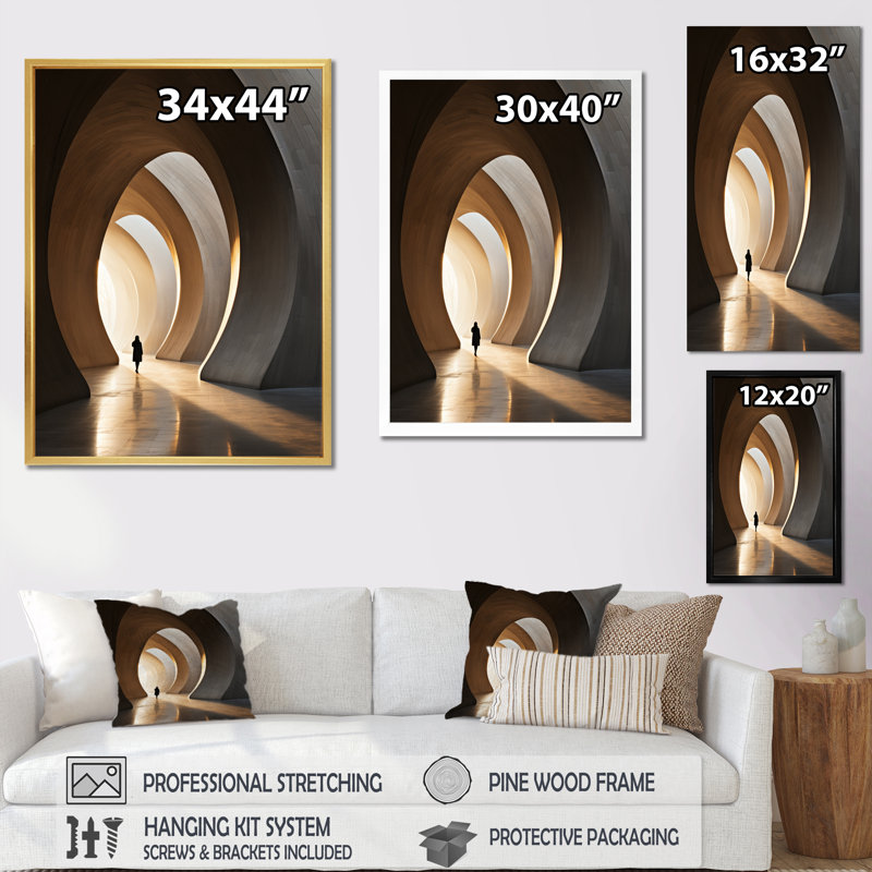 " Beige Tunnel Silent Symphony ", 40" H x 30" W x 1.5" D, Gold Single Picture Framed