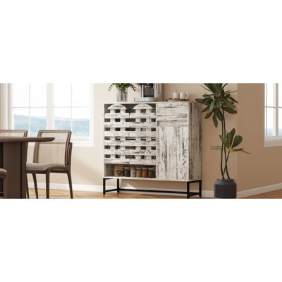 Armoire de rangement rustique de 44,3 po pour chambre à coucher, salon - console de bar avec tiroir et portes, finition blanche patinée, rangement rétro, cuisine de buffet, utilisation à long terme dans le couloir