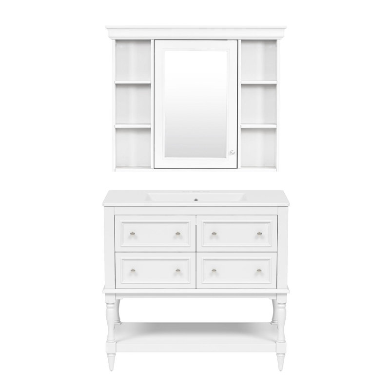 36"Single Bathroom Vanity with Ceramic Sink, White