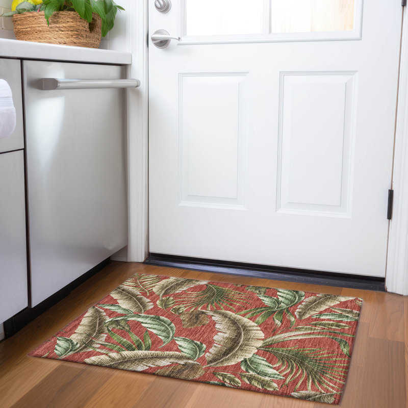 Rectangular Red Synthetic Washable Non-slip Rug 30" x 20"