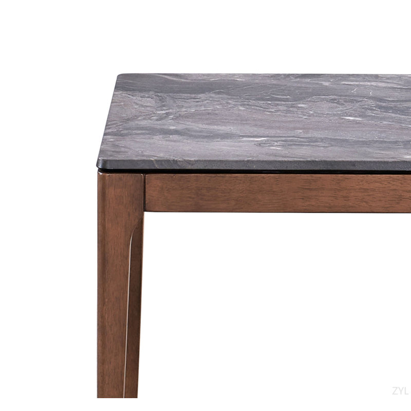 Table de bout avec plateau en pierre d'ingénierie et finition noyer