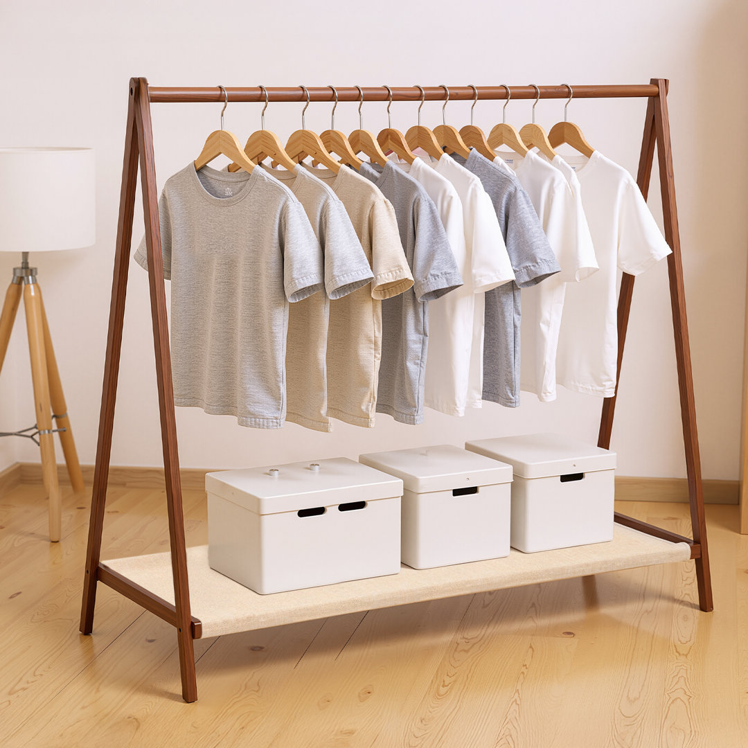 76cm Height Freestanding Foldable Bamboo Dress Up Clothes Rail for Kids