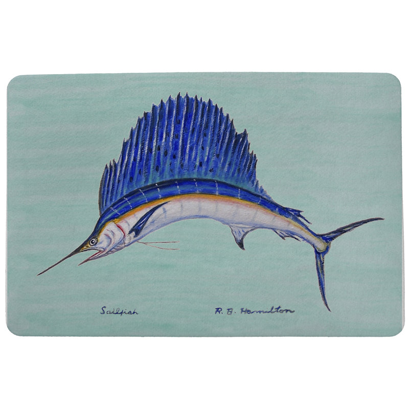 Tapis d'entrée / extérieur antidérapant Coastal Sailfish, Rectangle 1 pi 6 po x 2 pi 2 po
