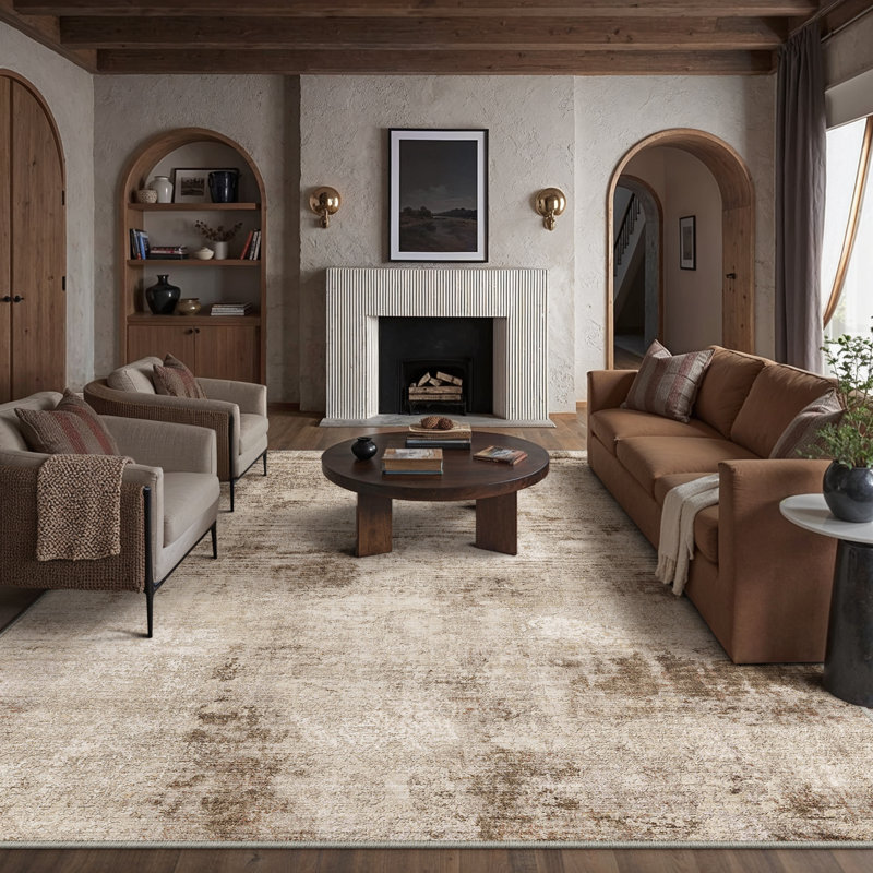 Tapis brun élégant à motif abstrait Aurora, Rectangle 7 pi 9 po x 9 pi 9 po