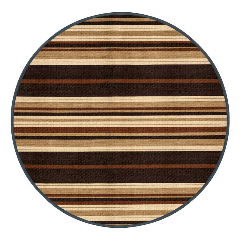 Washable Sand Dark Brown Striped Area Rug, Round 7'