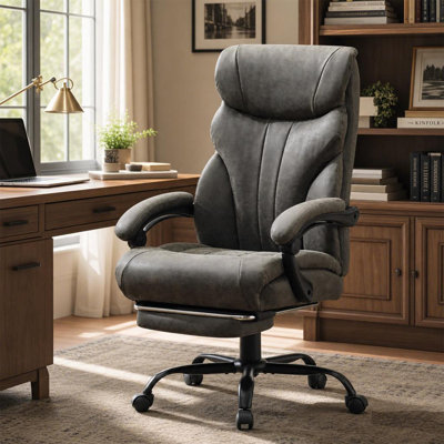 Executive Office Chair with Footrest, High-Back PU Leather Desk Chair with Lumbar Support, Flip-Up Armrests, Headrest, Tilt Lock & Swivel Base, 300 lb Capacity