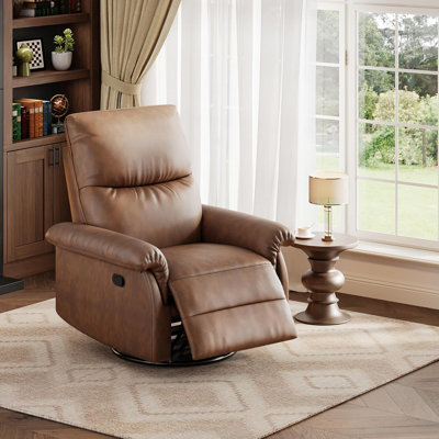 Manual Recliner Chair, 360° Swivel Rocker Glider Recliner with Padded Armrests, Modern PU Leather Upholstered Reclining Chair for Living Room Bedroom and Nursery (Orange)