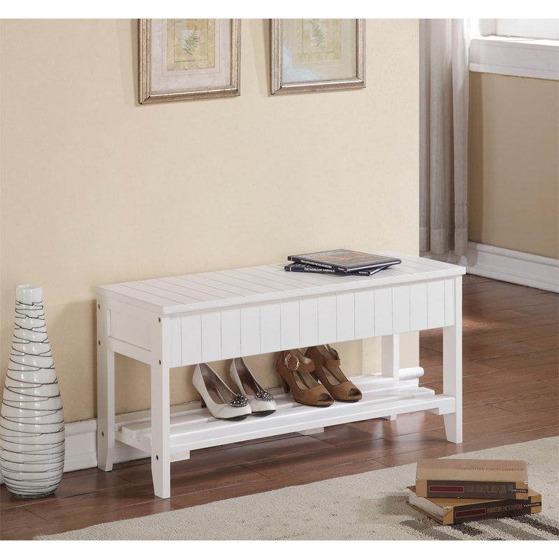 White Solid Wood Shoe Bench For Storage - Functional And Elegant With Finish Versatile, White
