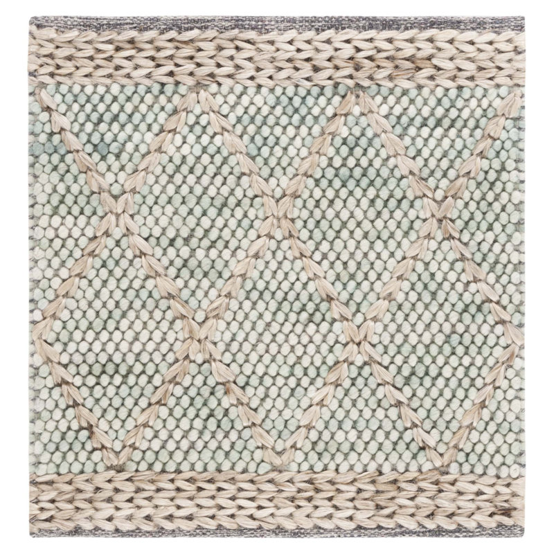 Fayelynn Hand Woven Wool/Cotton Geometric Rug in Teal/Natural, Square 6'