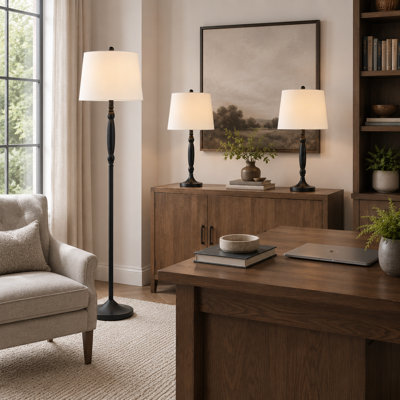 Gimbya 58" Traditional Metal Floor and Table Lamp Set and Floor Lamp with 3-Way Dimming
