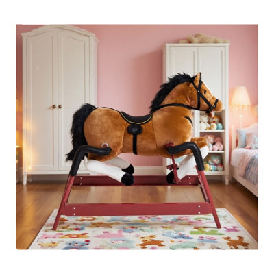 Cheval à bascule en peluche pour enfants avec effets sonores électroniques en brun