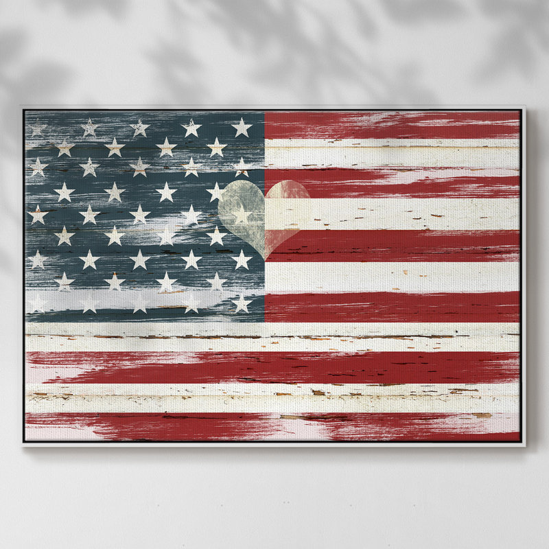 «Heart of America», toile tendue avec châssis, H 25 po x l 37 po x P 2 po, Blanc