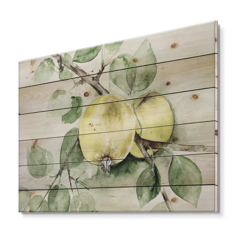 Appels verts rétro - impression maison de campagne sur bois de pin naturel, H 30 po x l 40 po x P 0,78 po