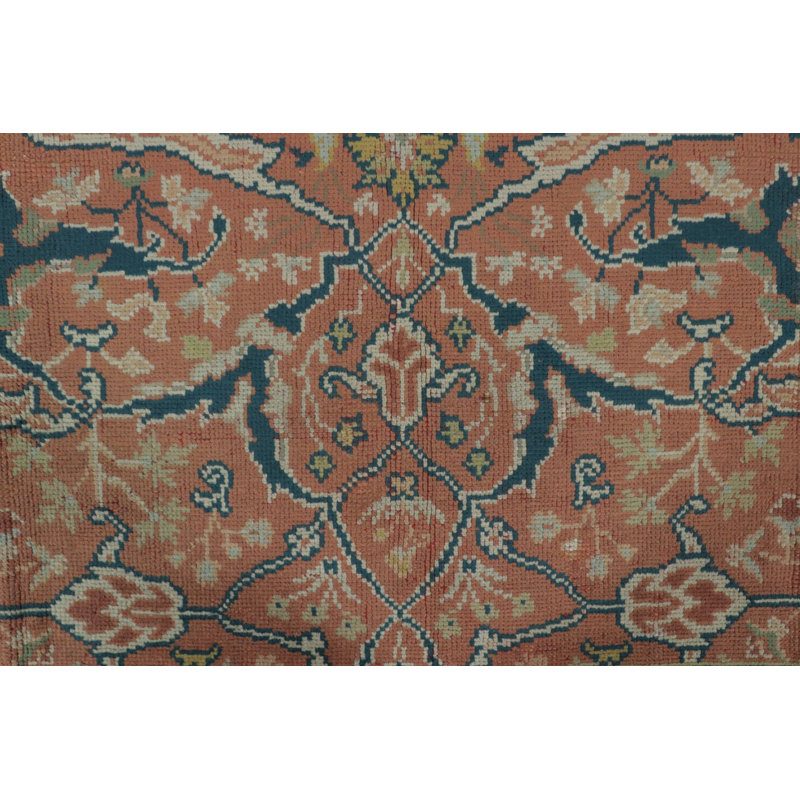 Vintage European Rug In Orange, Blue And Ivory Geometric Pattern - Rug & Kilim