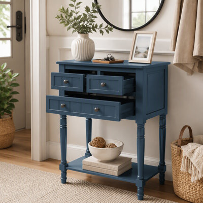 Narrow Console Table, Slim Sofa Table with Three Storage Drawers and Bottom Shelf for Living Room, Easy Assembly