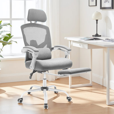 Home Office Desk Chair With Footrest, High-Back Mesh Rolling Swivel Reclining Chairs With Wheels, Comfortable Headrest, Lumbar Support, Comfy Arms For by Inbox Zero