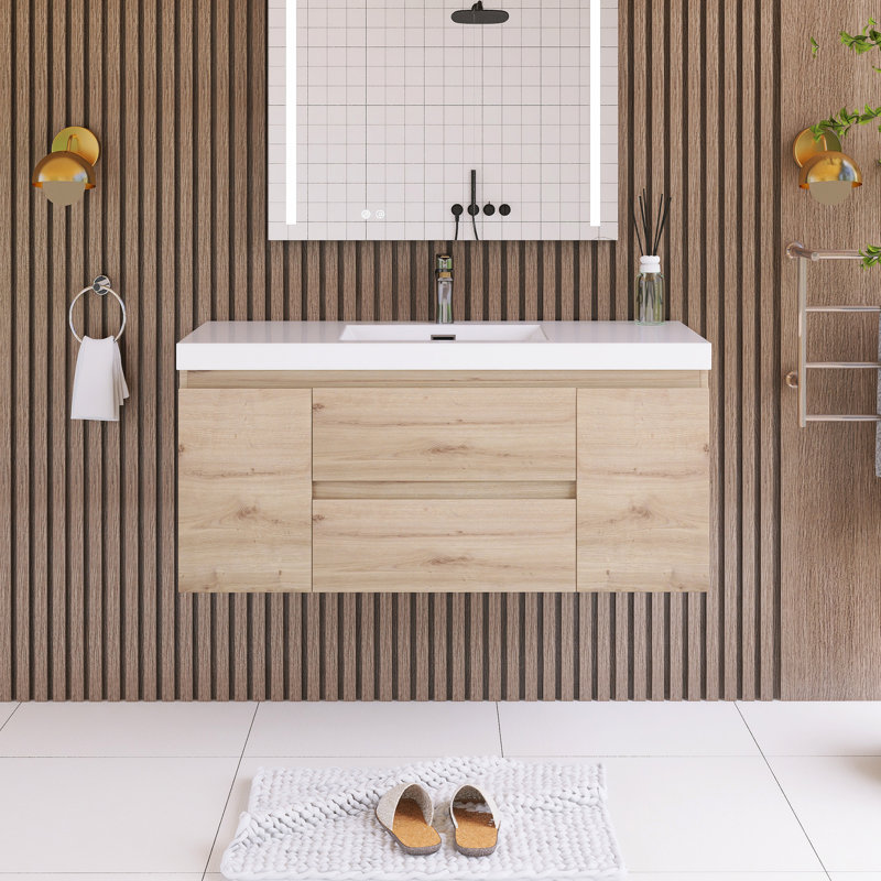 Orinate 48'' Single Bathroom Vanity with Resin Top, Oak
