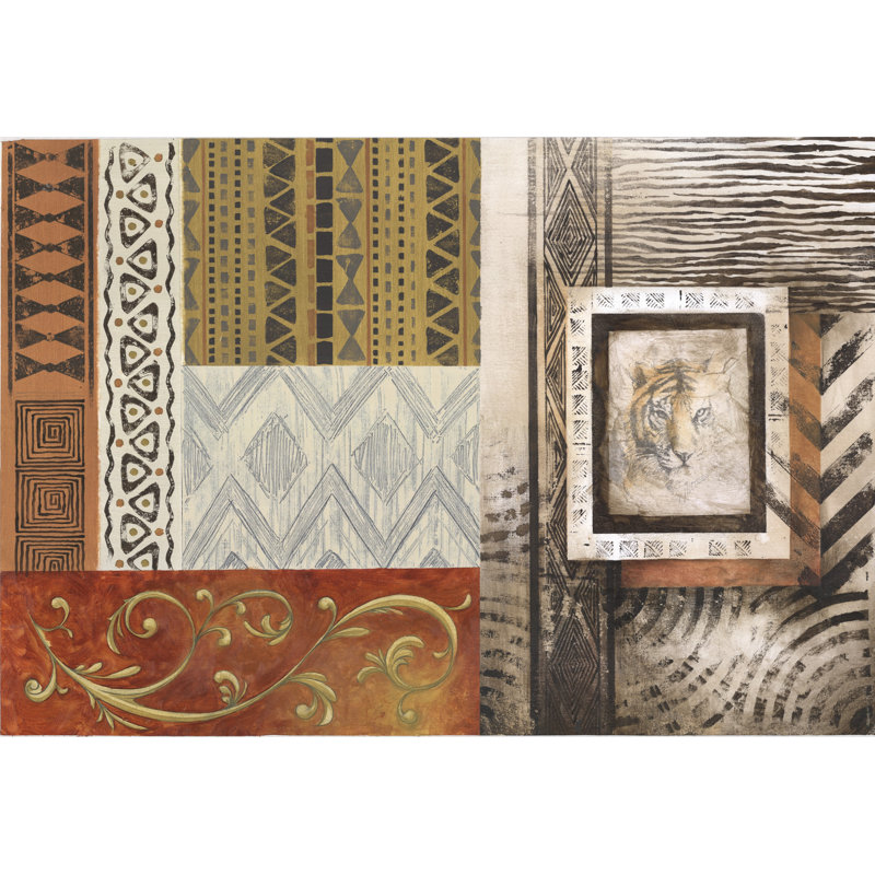 Ethnic Patterns With Tiger - Wrapped Canvas Print, 30cm H x 46cm W x 3.8cm D