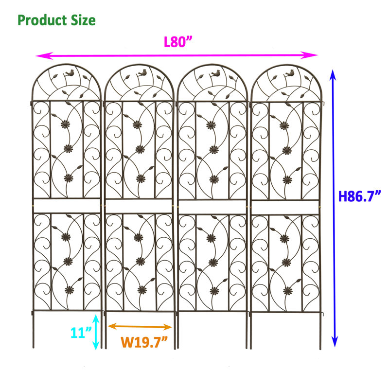 Garden Trellis 86,7 po x 19,7 po antirouille, paquet de 4, plantes pour l'extérieur, paquet brun 86,7 po x 19,7 po antirouille