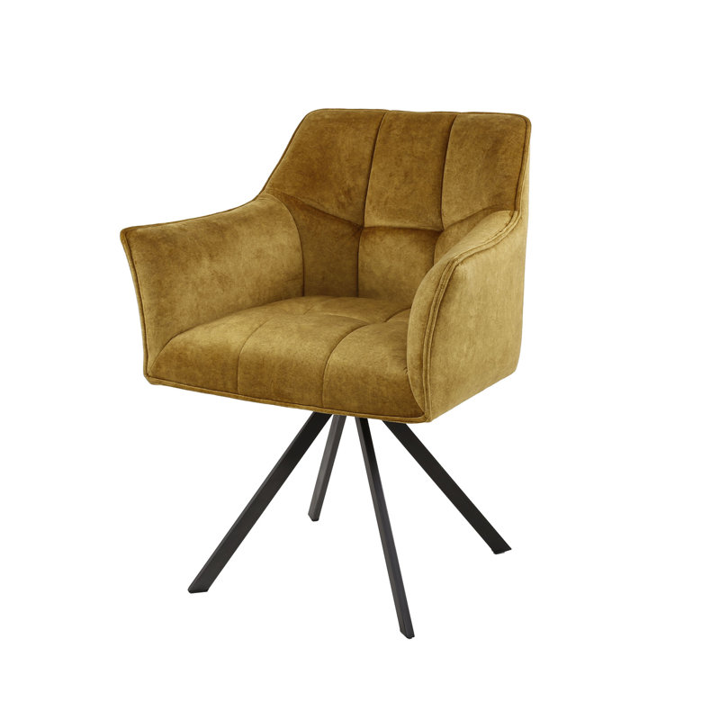 Bertus 43cm H Velvet Upholstered Metal Side Chair in Gold