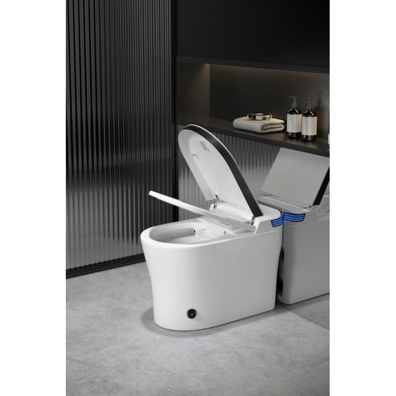 Toilette bidet moderne avec lumière DEL, siège chauffant, chasse d'eau automatique sans réservoir