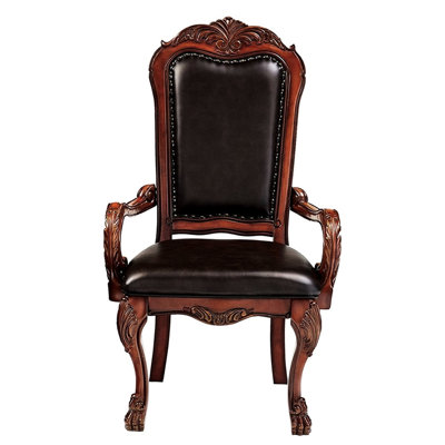 Of 2 Arm Chairs In Cherry Oak With Remarkable Skillful Construction, Nailhead Trim, And Wooden Scalloped Apron Brown Distinctive Trim