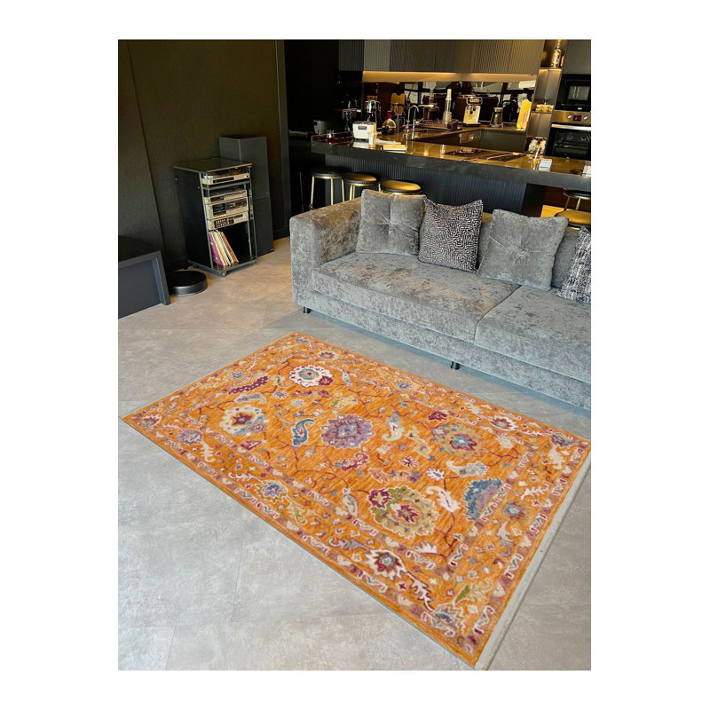 Tapis décoratif tissé à la machine et à motif orange, Rectangle 3 pi 3 po x 4 pi 11 po