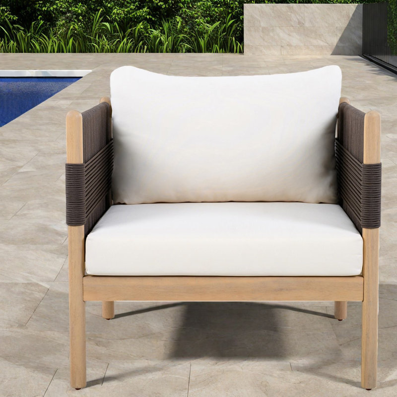 Chaises longues confortables de patio, ensemble de corde en bois d'acacia pour la maison de patio