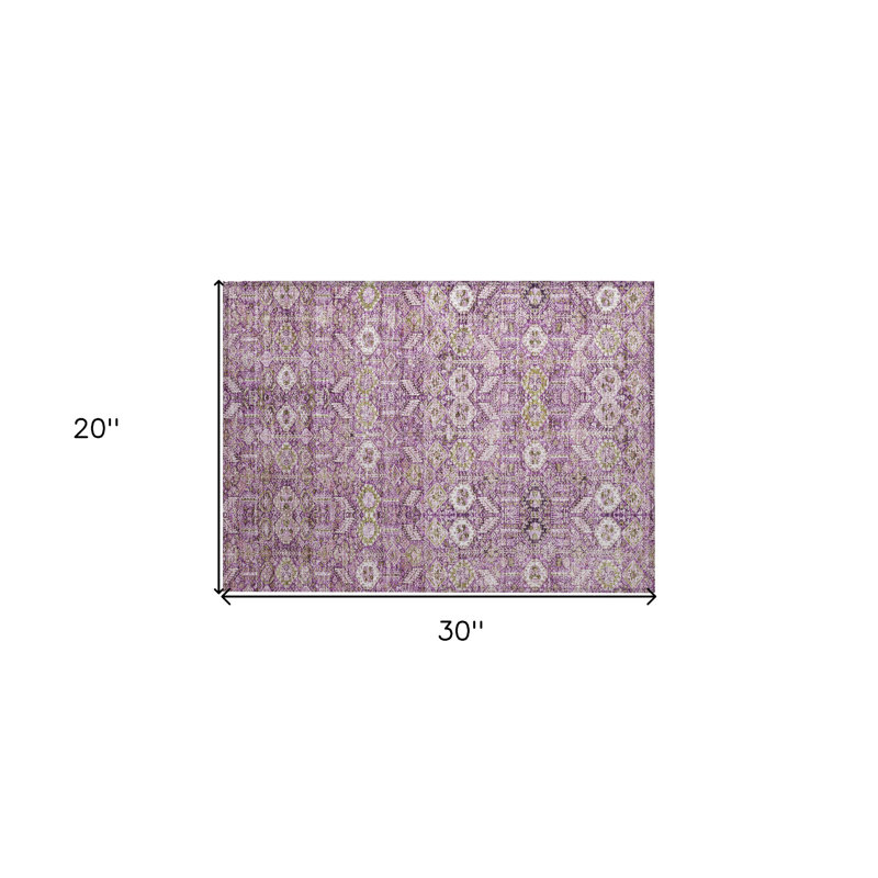 2' X 3' Lavender and Ivory Floral Washable Non Skid Indoor Outdoor Area Rug