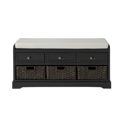 Homes Collection Wood Storage Bench With 3 Drawers And 3 Baskets