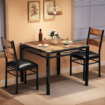 Dining Table Set for 2/4 People, Kitchen Table with Upholstered Chairs, Wood Kitchen Dining Room Set with Corner Protector for Small Space, Apartment by 17 Stories