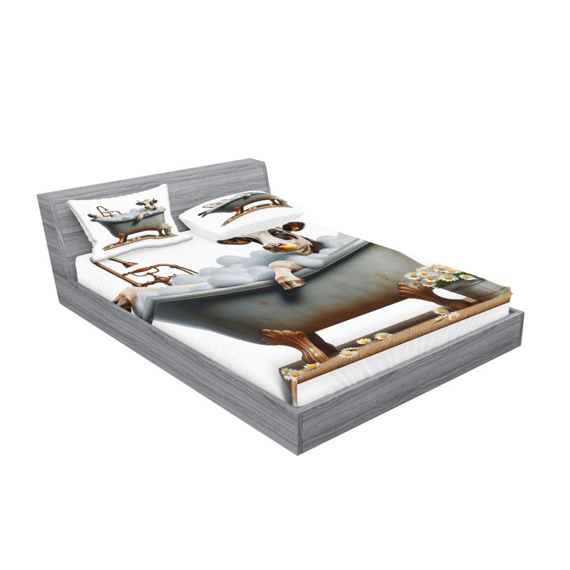 Drap-housse et taie décorative Ambesonne Bathing Chamomiles Coconut White and Cannelle, Grand
