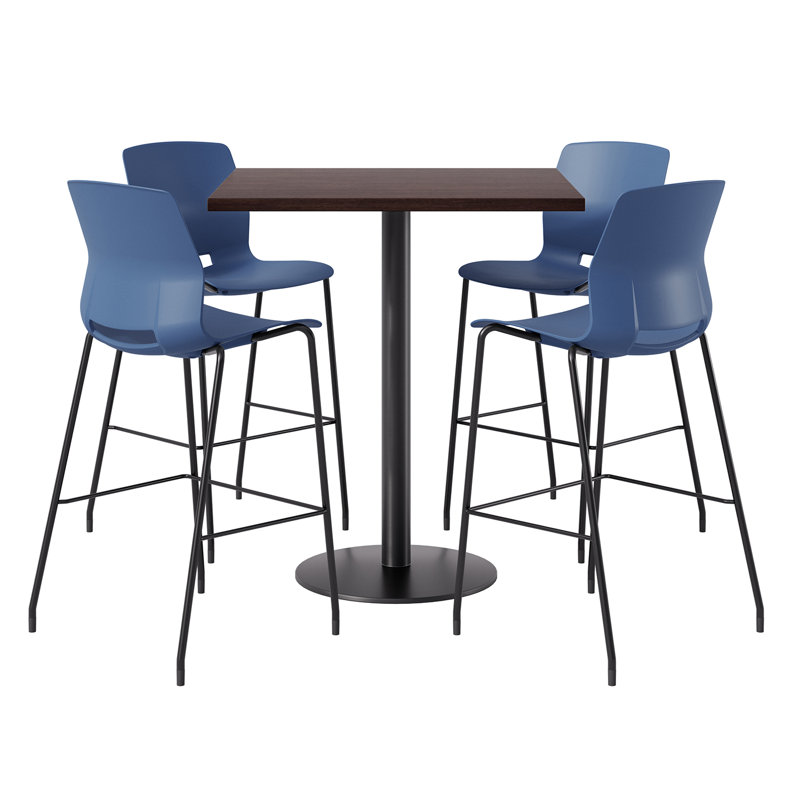 Ensemble repas pour 4 personnes à hauteur de bar, Bleu marine / Noir, Espresso, 29" H x 42" L x 42" W