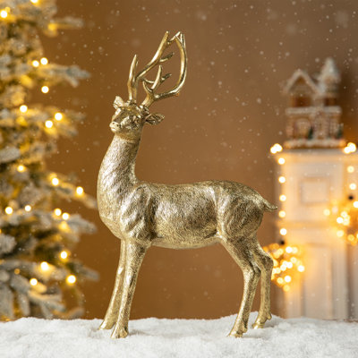 16.25" H Resin Christmas Standing Reindeer Figurine Table Decor