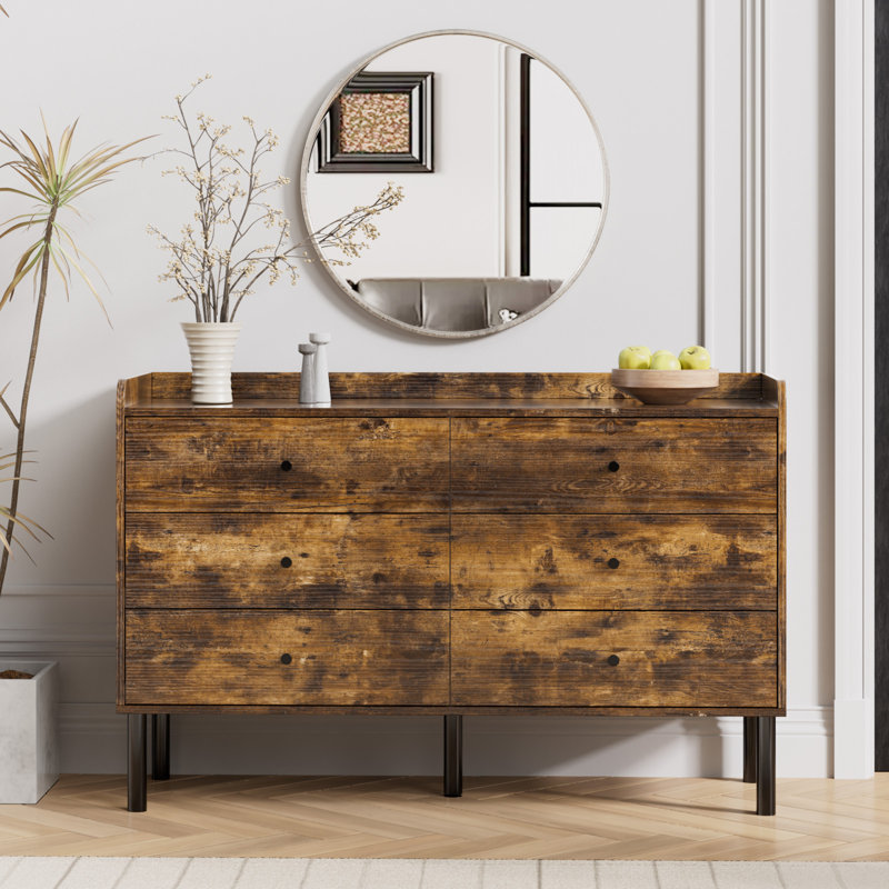 Commode à six tiroirs, Jaune / jaune