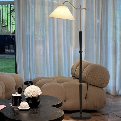 White + Gold + Nut-brown Fabric + Solid Wood + Iron Free form Floor Lamps