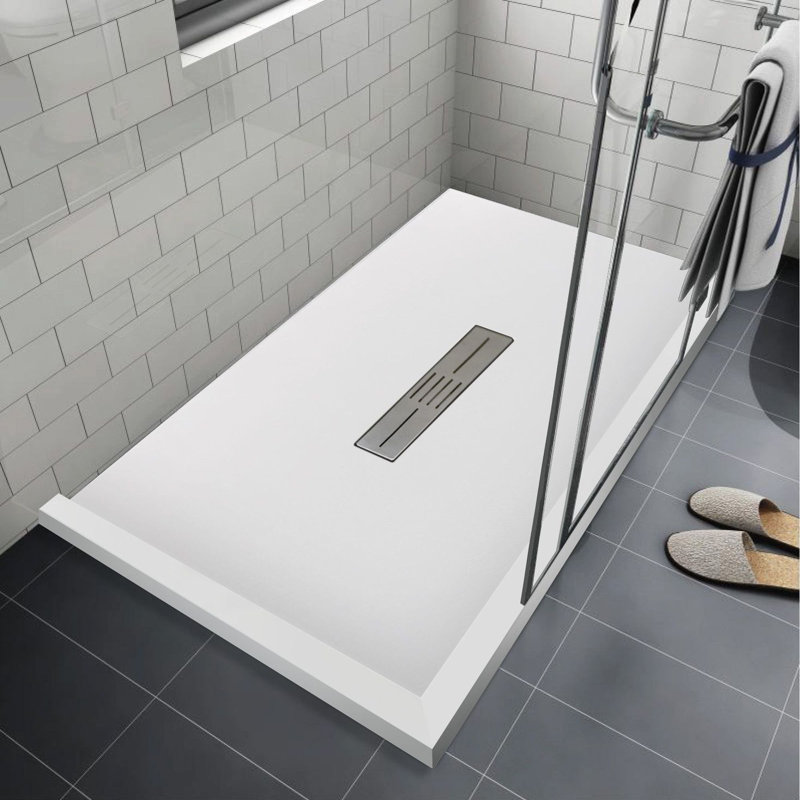 Transolid Trimslate 42-in Shower Base with Adjustable Double Threshold and Center Drain, White