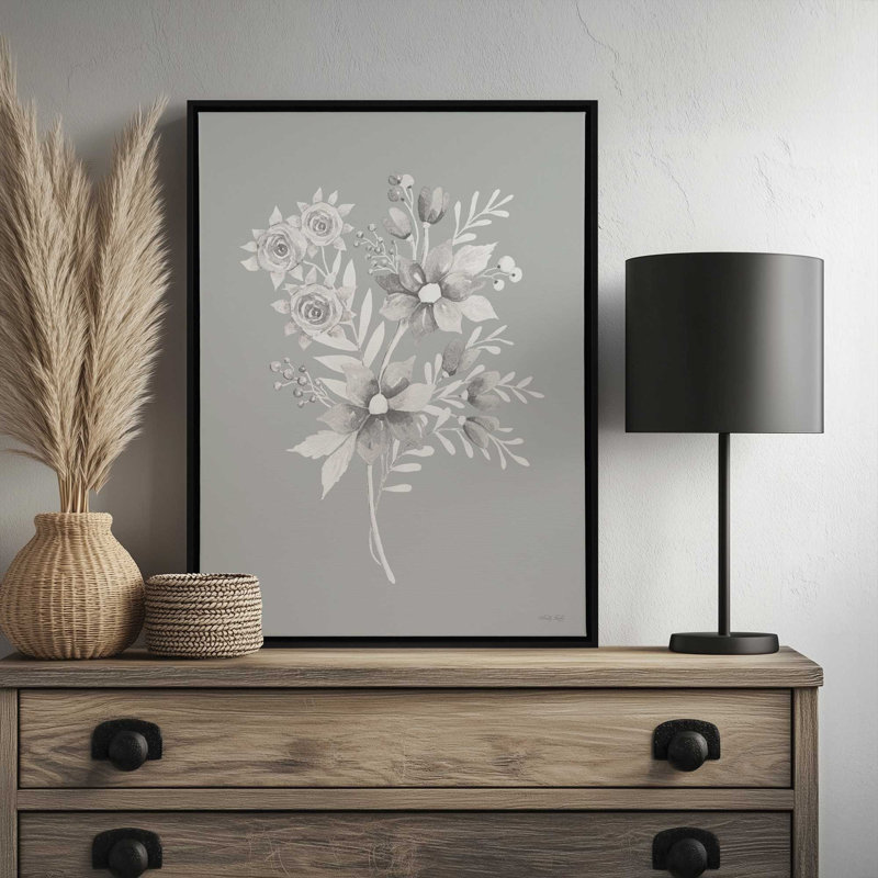 «Gray Botanical Set I» par Cindy Jacobs, reproduction d'art, L 30 x H 40, Toile avec cadre, Or