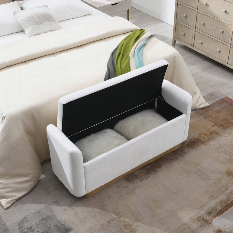 Banc rembourré avec repose-pieds avec charnière de sécurité et base en bois et métal pour la chambre à coucher et le salon