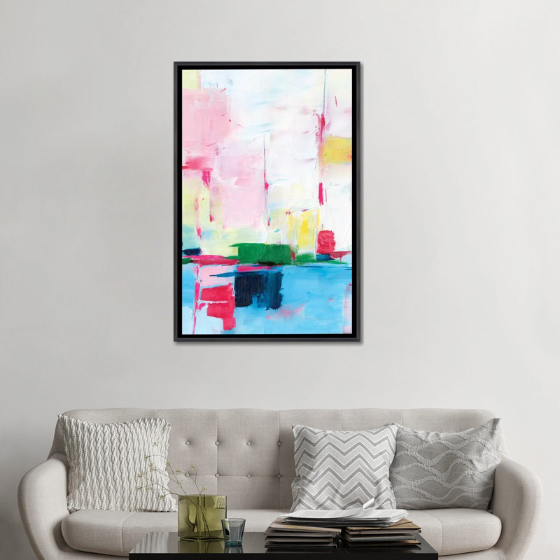 «Magenta Horizon II» par Ethan Harper - reproduction d'art, H 48 po x l 32 po x P 1,5 po, Toile avec cadre noir patiné
