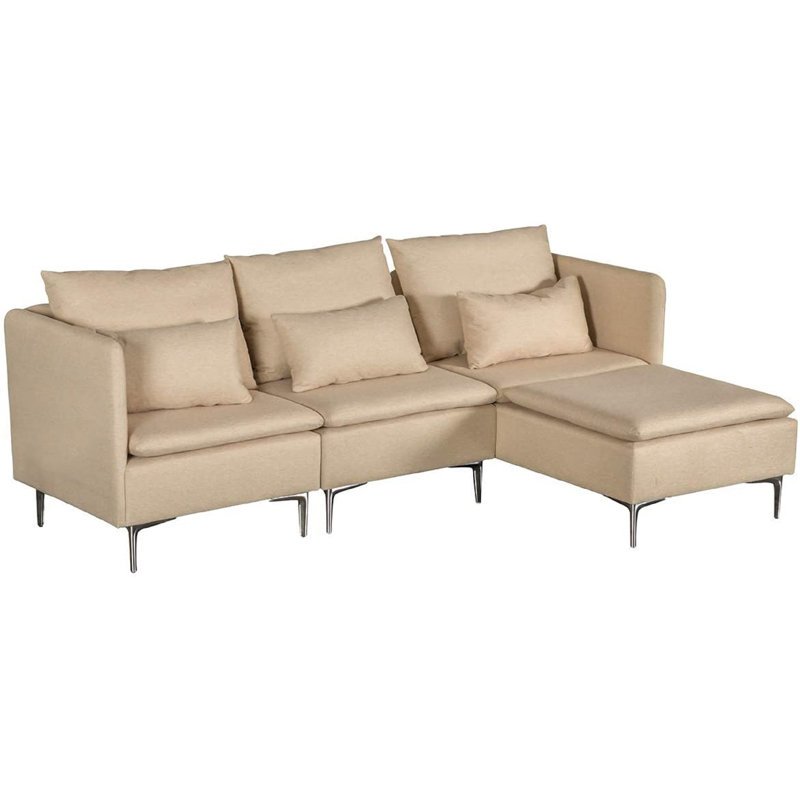 Canapé et méridienne de 82,8 po de large faisant face à la droite, Velours beige