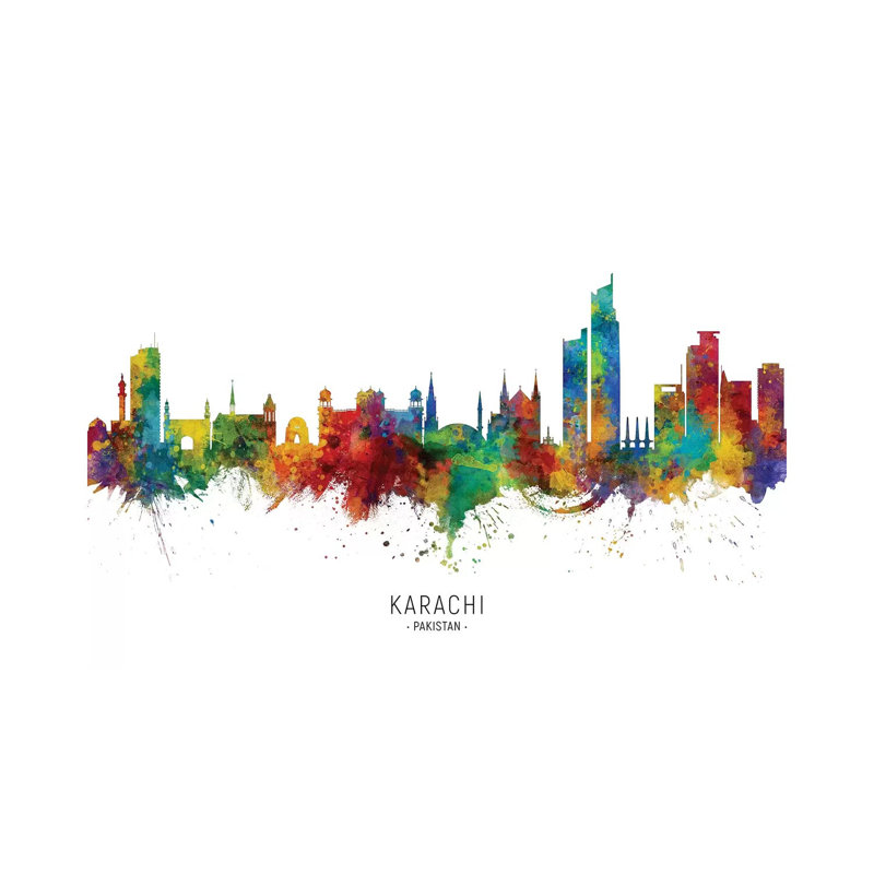 «Karachi Pakistan Skyline» par Michael Tompsett, impression sur toile tendue, H 8 po x l 12 po x P 0,75 po