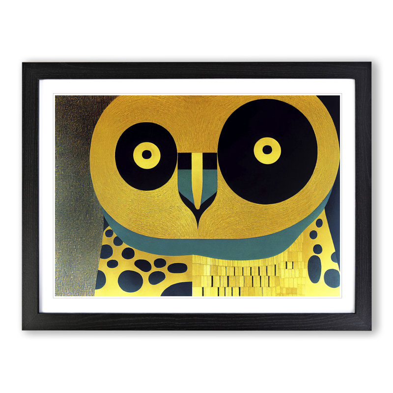Golden Abstract Owl - Framed Print