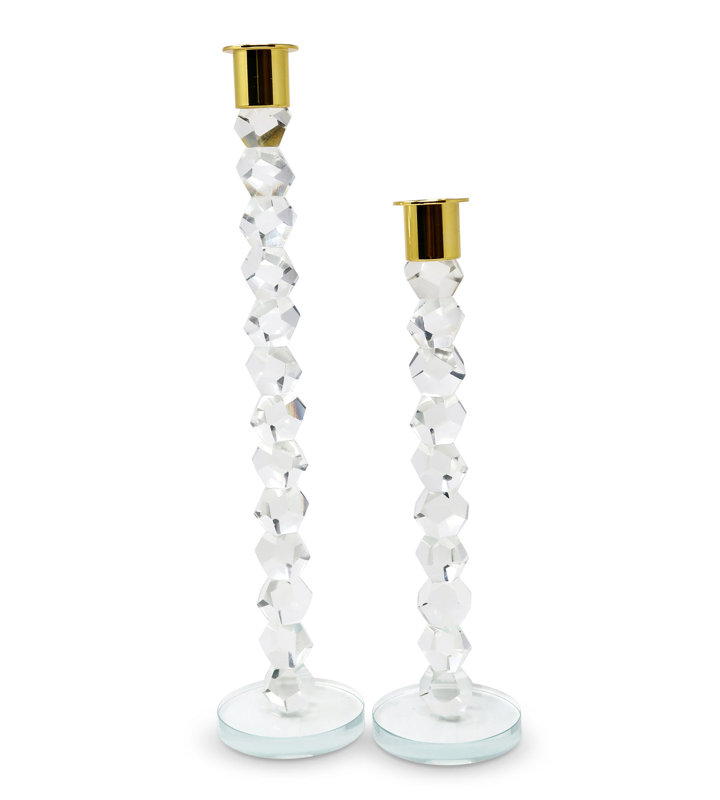 Grand chandelier en cristal avec pointe argentée - H 14,25 po, H 14,25 po x l 3 po x P 3 po, Transparent / Doré