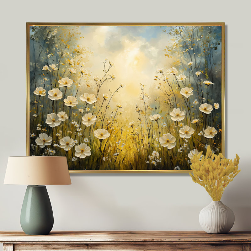 Ilyanna - Floral Wall Art, Impression encadrée flottante, H 24 po x l 32 po, Doré