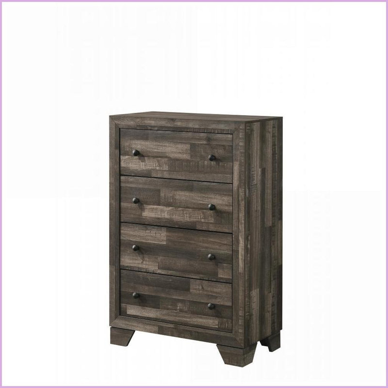 Commode à 4 tiroirs, grande chambre rustique en bois brun gris | Brun rustique | Bois